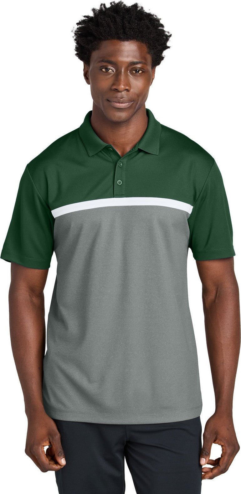 Front View of FGn/GCcH/W Sport-Tek UV Micropique Colorblock Polo ST741