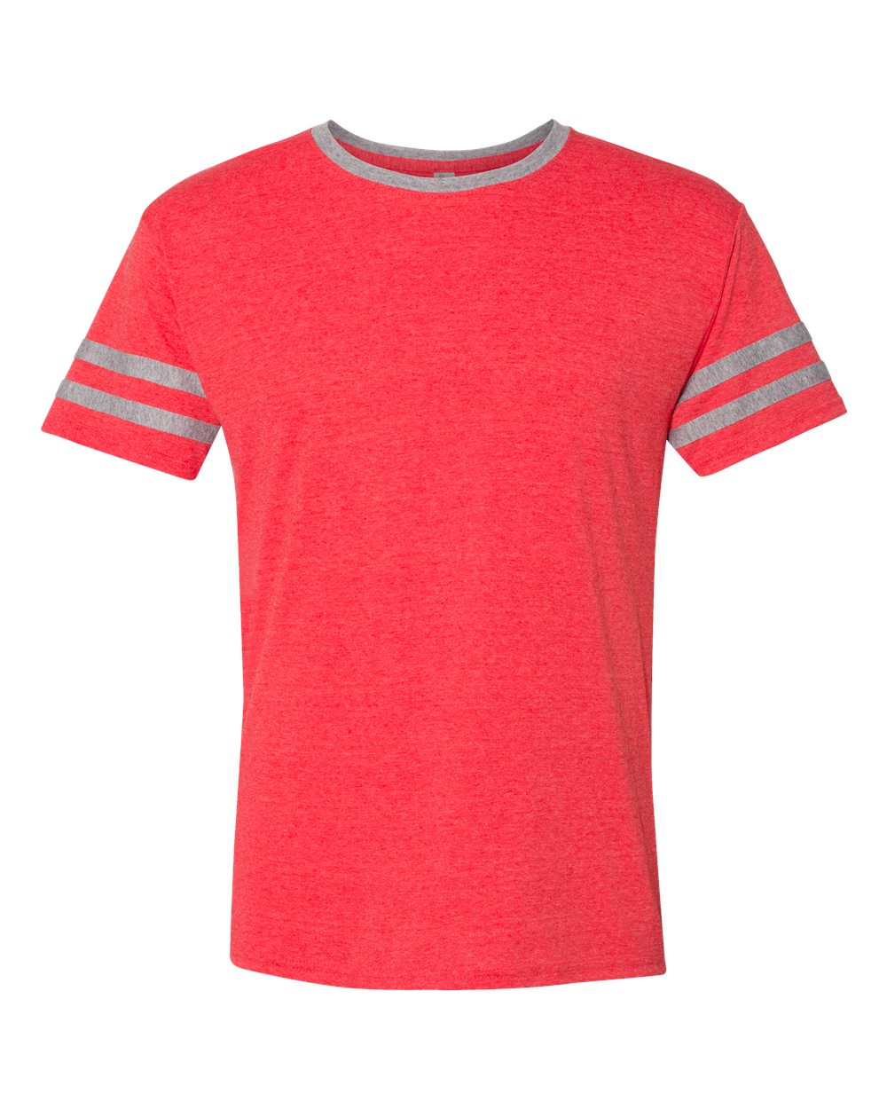 Front View of Fiery Red Heather/ Oxford Triblend Varsity Ringer T-Shirt - 602MR