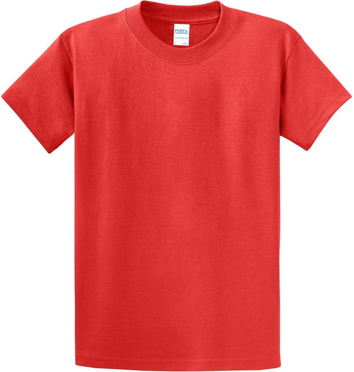 Front View of Fiery Red Port & Co Essential Tee. PC61