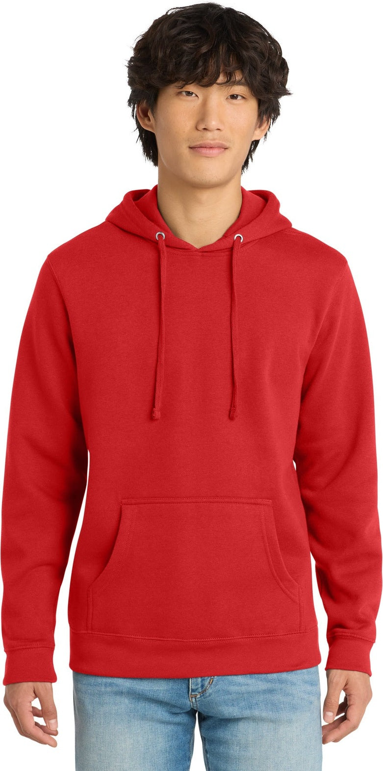 Front View of FieryRed District V.I.T. Fleece Hoodie DT6100