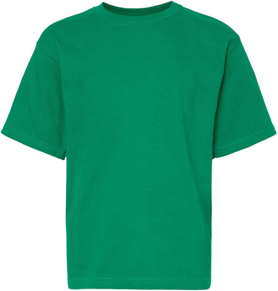 Front View of Fine Kelly Green Youth Gold Soft Touch T-Shirt - 4850