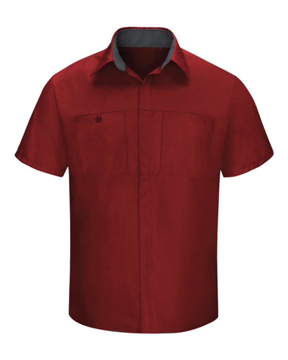 Front View of Fireball Red/ Charcoal Performance Plus Short Sleeve Shirt with Oilblok Technology - Tall Sizes - SY42T