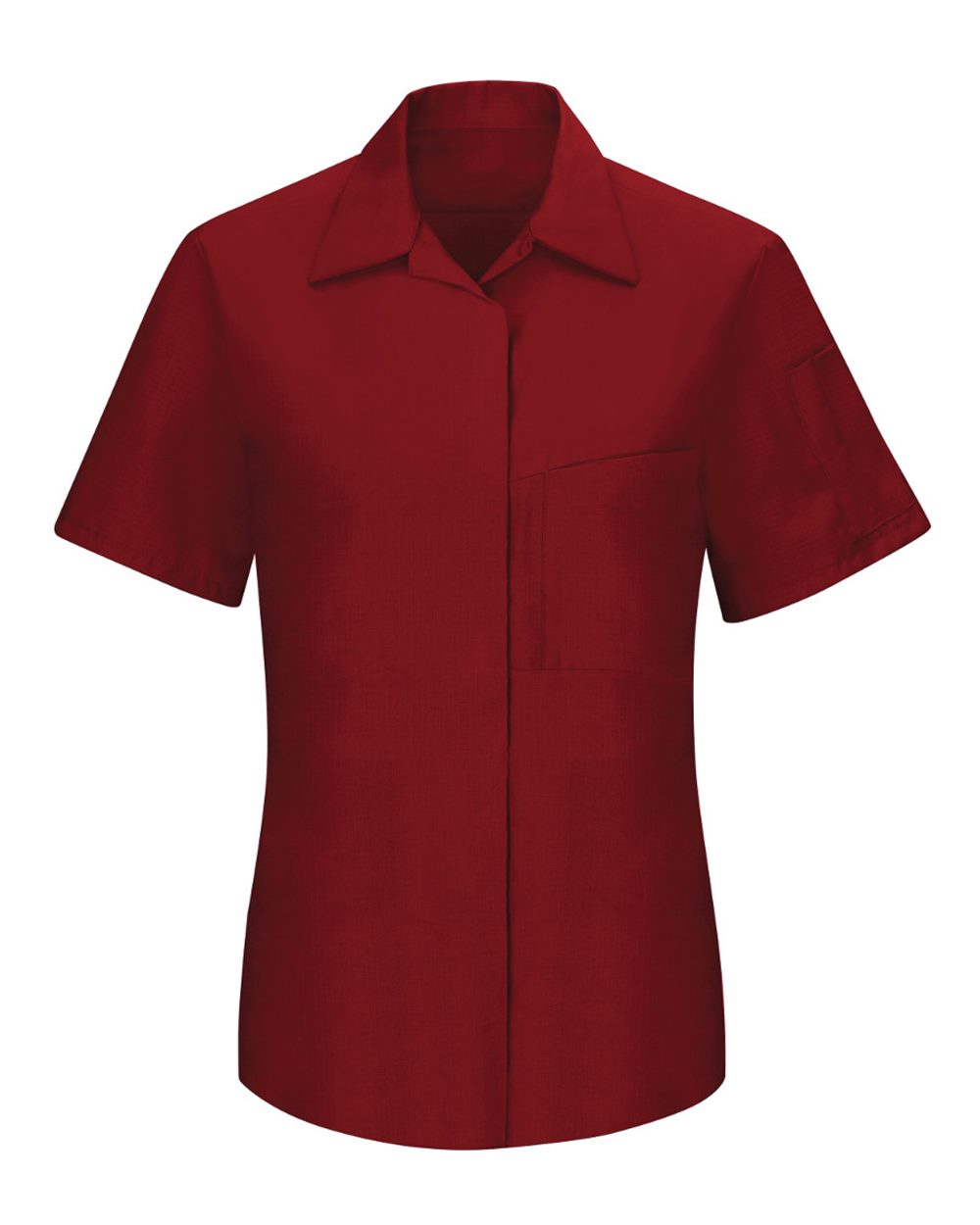 Front View of Fireball Red/ Charcoal Women's Performance Plus Short Sleeve Shop Shirt with Oilblok Technology - SY41