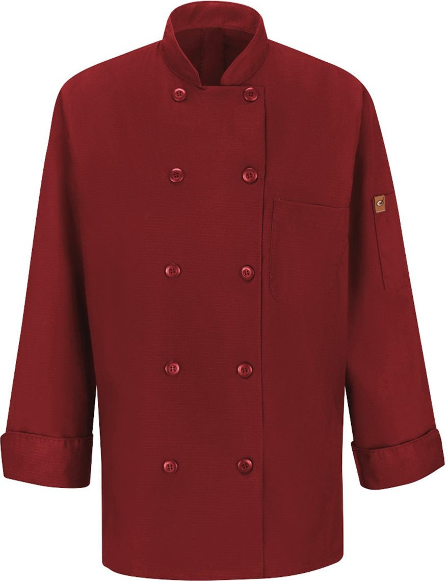 Front View of Fireball Red Women's Mimix™ Chef Coat with OilBlok - 041X