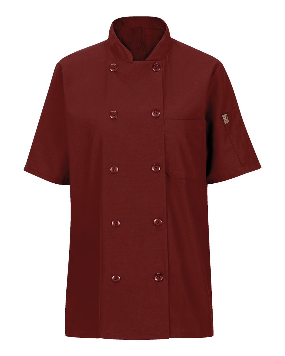 Front View of Fireball Red Women&#39;s Mimix™ Short Sleeve Chef Coat with OilBlok - 045X
