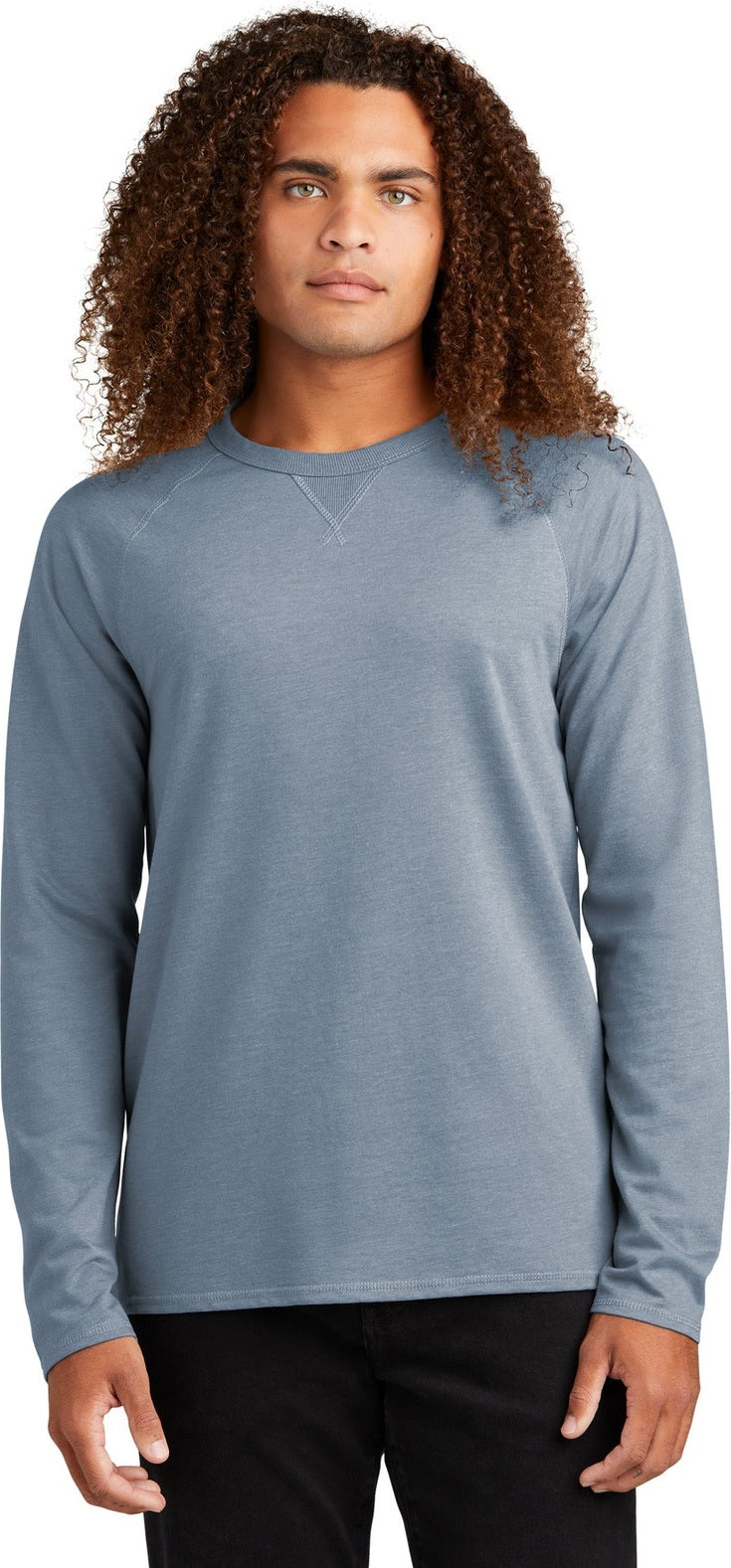 Front View of FlntBluHtr District Featherweight French Terry Long Sleeve Crewneck DT572