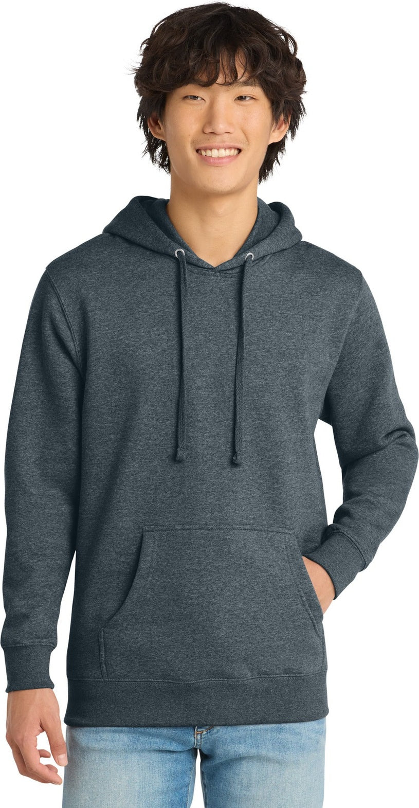 Front View of FlntBluHtr District V.I.T. Fleece Hoodie DT6100