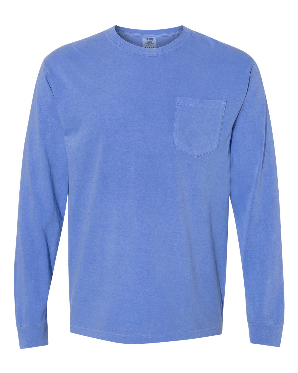 Front View of Flo Blue Garment-Dyed Heavyweight Long Sleeve Pocket T-Shirt - 4410