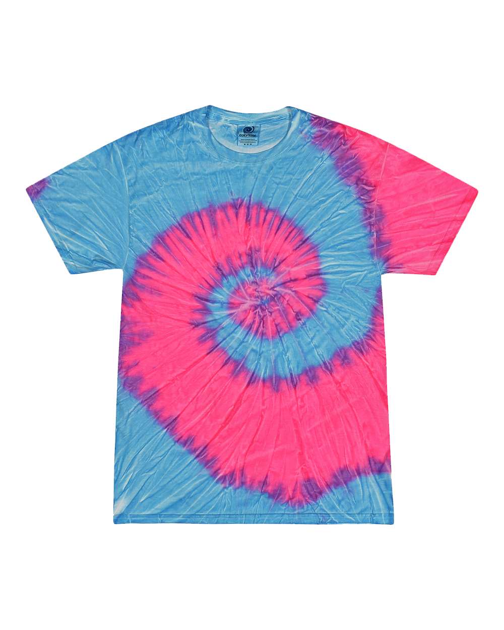 Front View of Flo Blue/ Pink Multi-Color Tie-Dyed T-Shirt - 1000