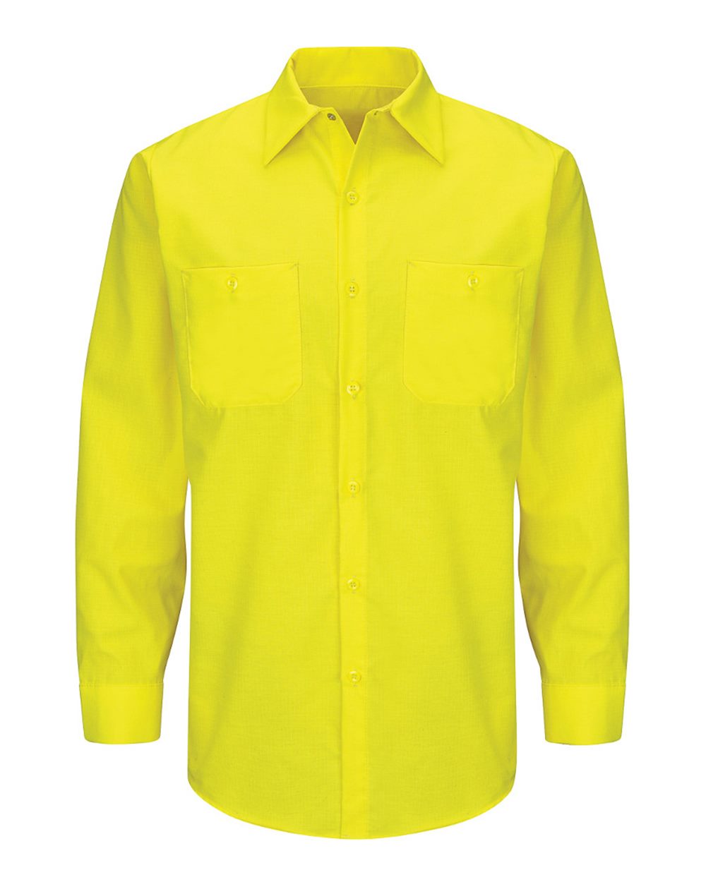 Front View of Fluorescent Yellow Enhanced & Hi-Visibility Long Sleeve Work Shirt - SY14