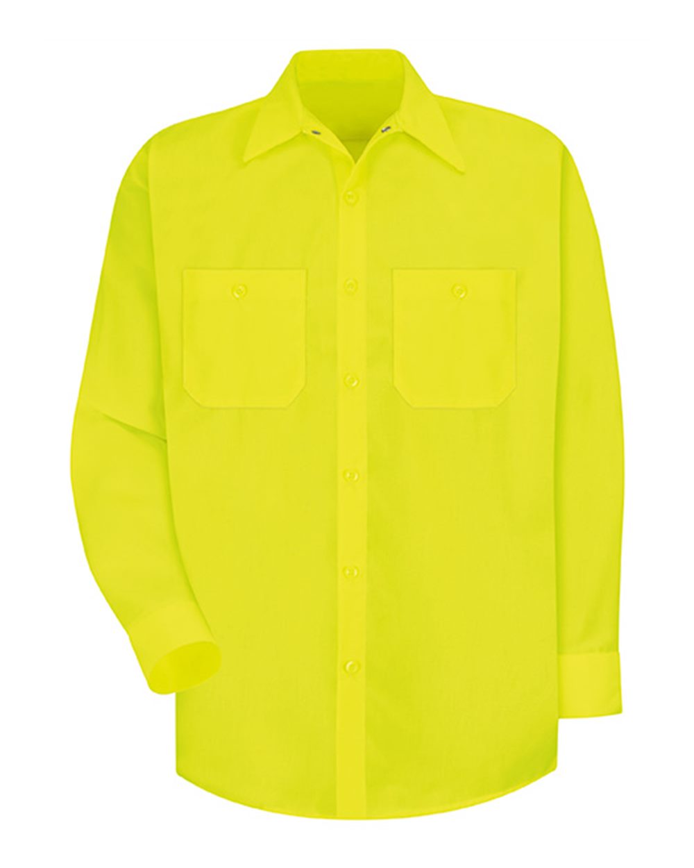 Front View of Fluorescent Yellow Enhanced Visibility Long Sleeve Work Shirt - Tall Sizes - SS14T