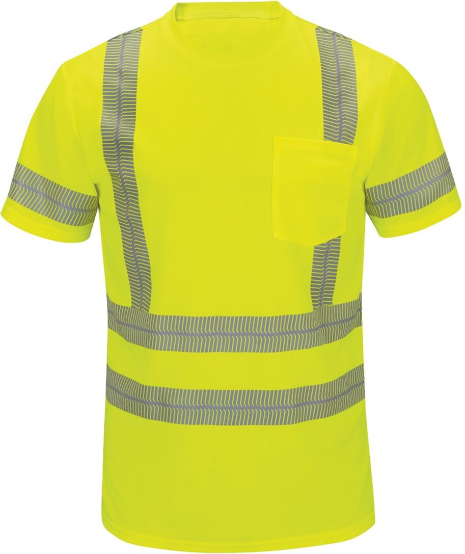 Front View of Fluorescent Yellow High Visibility Short Sleeve T-Shirt - Tall Sizes - SVY4T