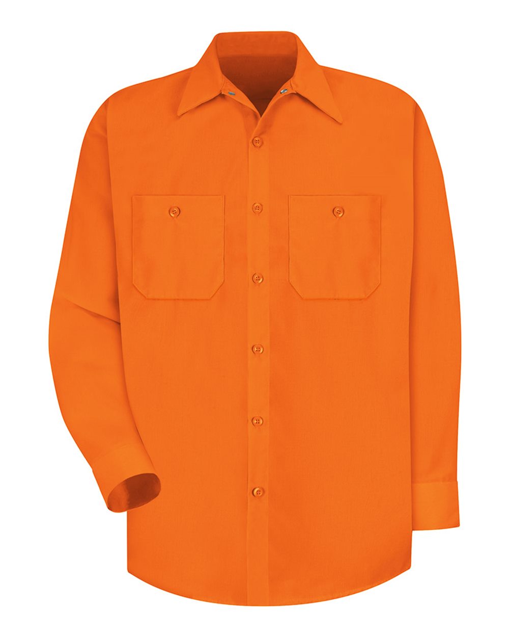 Front View of For. Orange Enhanced Visibility Long Sleeve Work Shirt - Tall Sizes - SS14T