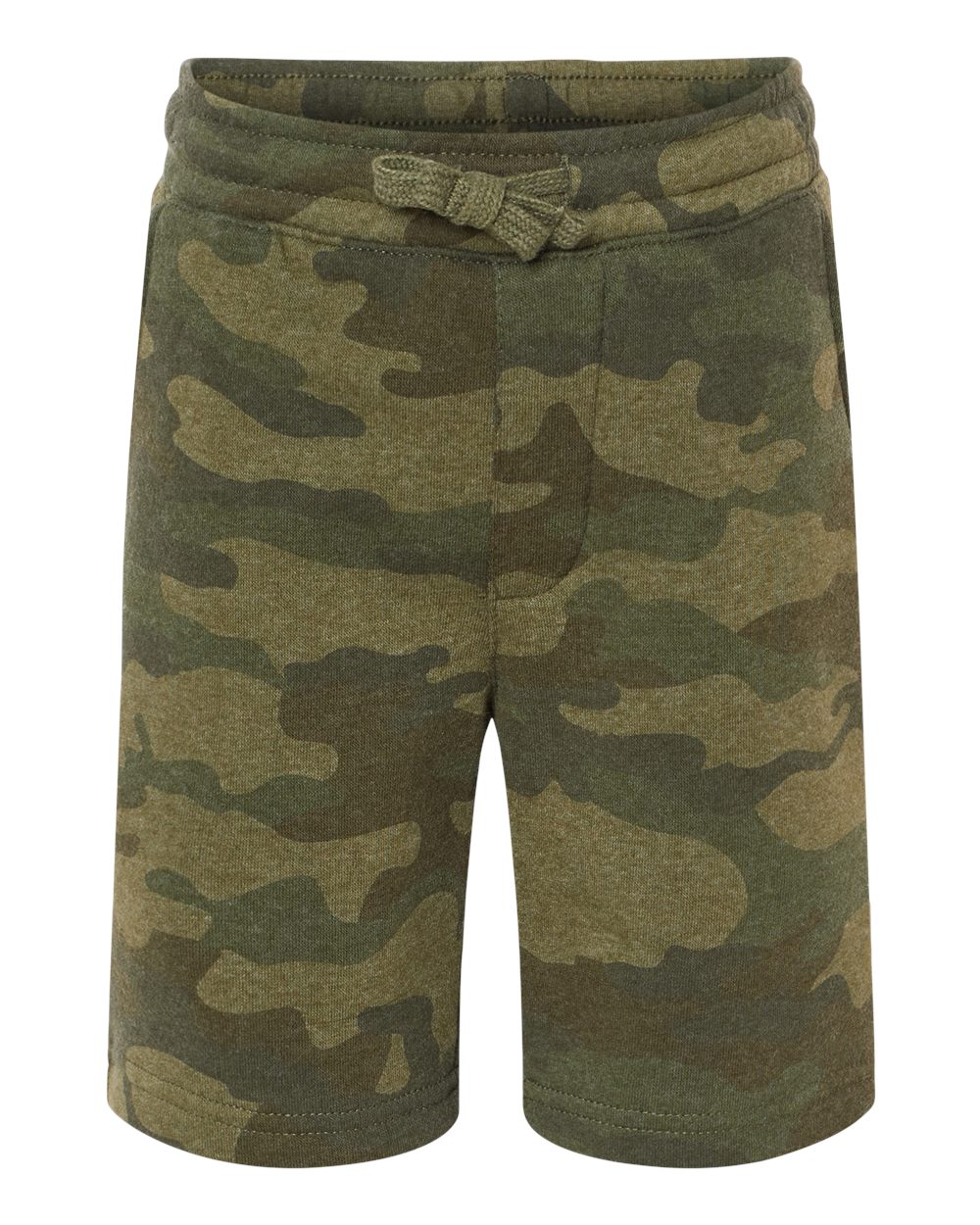 Front View of Forest Camo Heather Youth Lightweight Special Blend Fleece Shorts - PRM16SRT