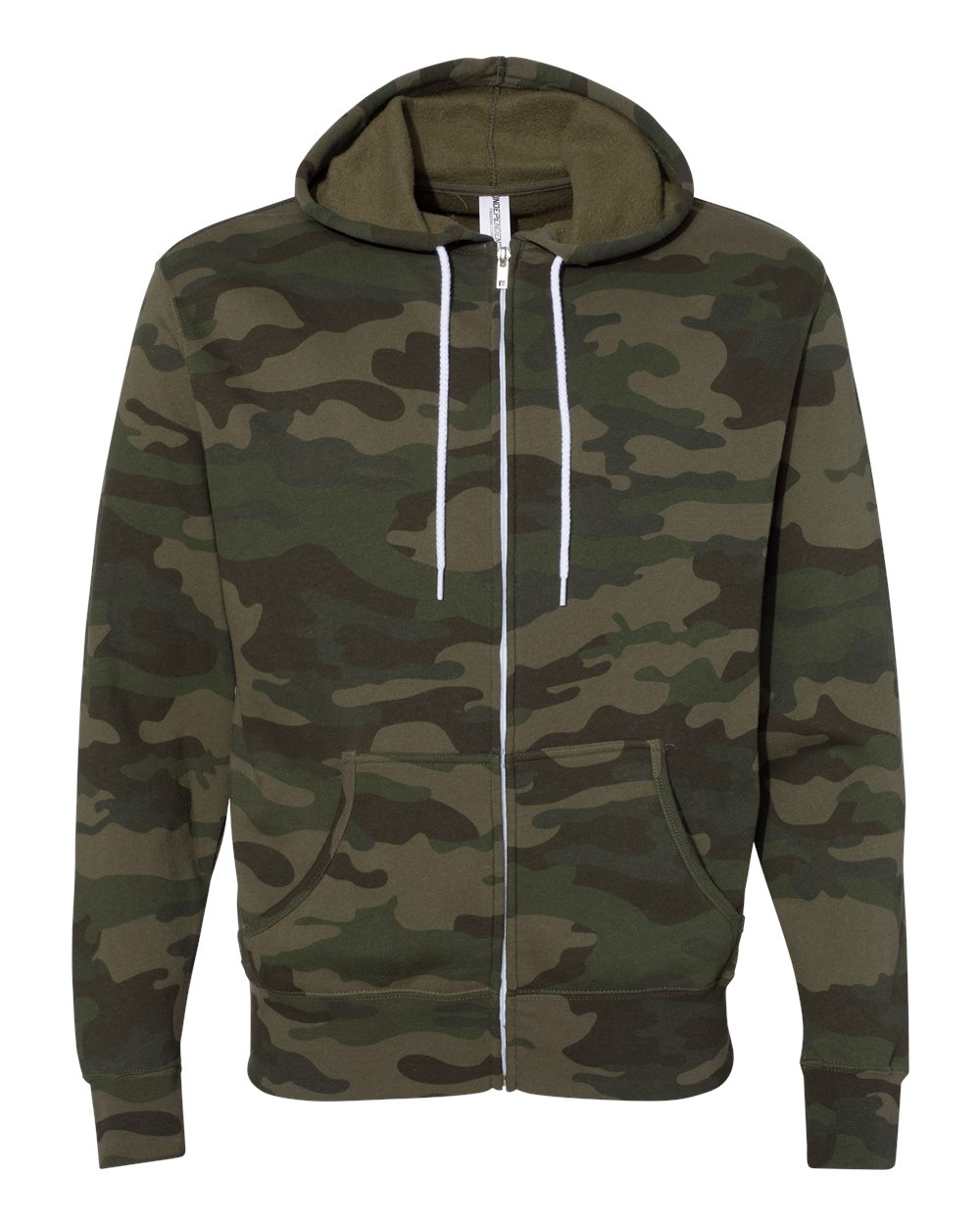 Front View of Forest Camo Lightweight Full-Zip Hooded Sweatshirt - AFX90UNZ