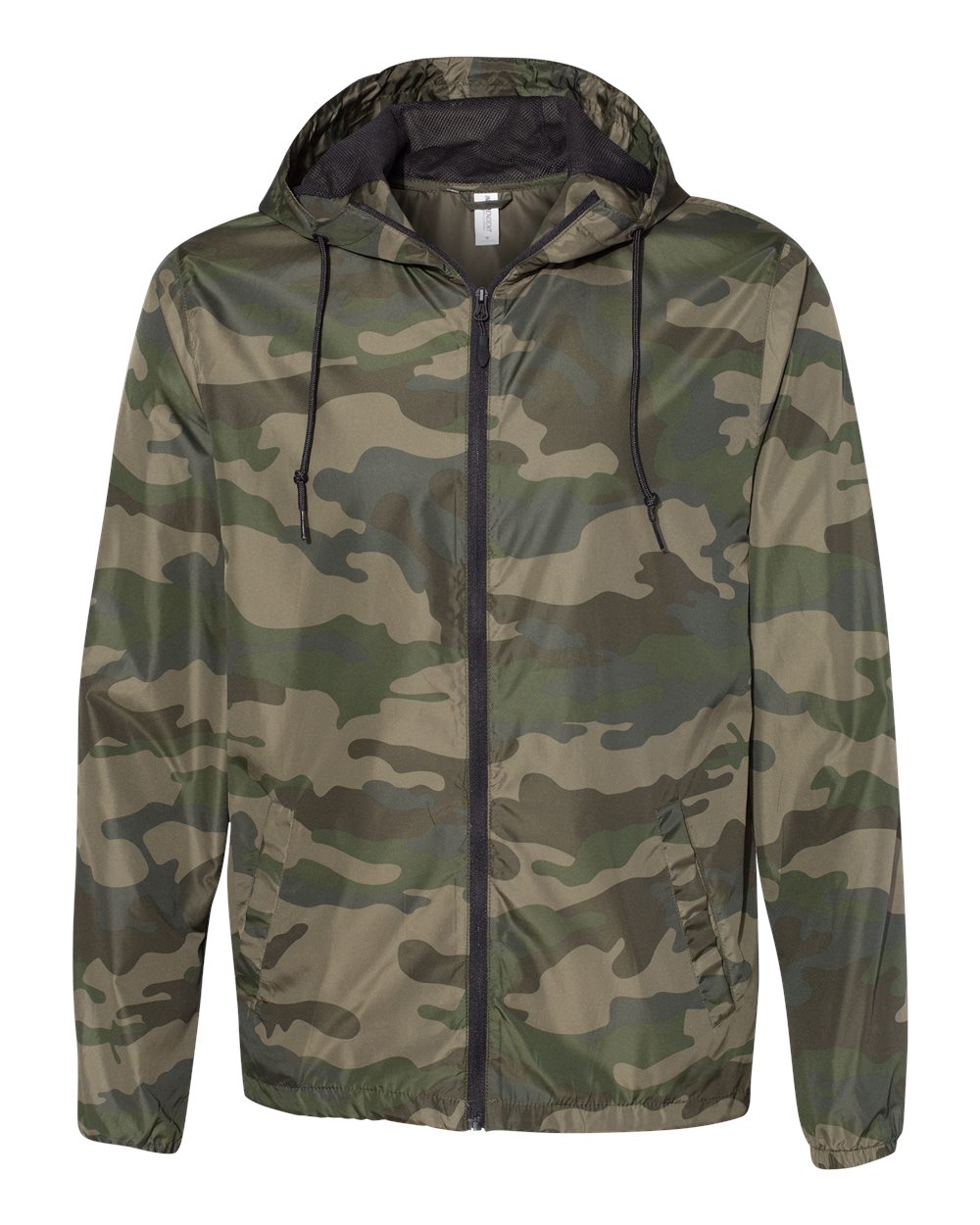 Front View of Forest Camo Lightweight Windbreaker Full-Zip Jacket - EXP54LWZ