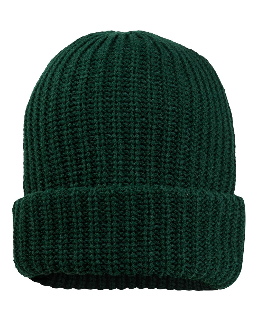 Front View of Forest Green 12" Chunky Cuffed Beanie - SP90