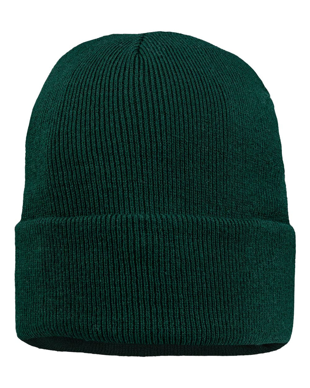 Front View of Forest Green 12" Jersey Lined Cuffed Beanie - SP12JL