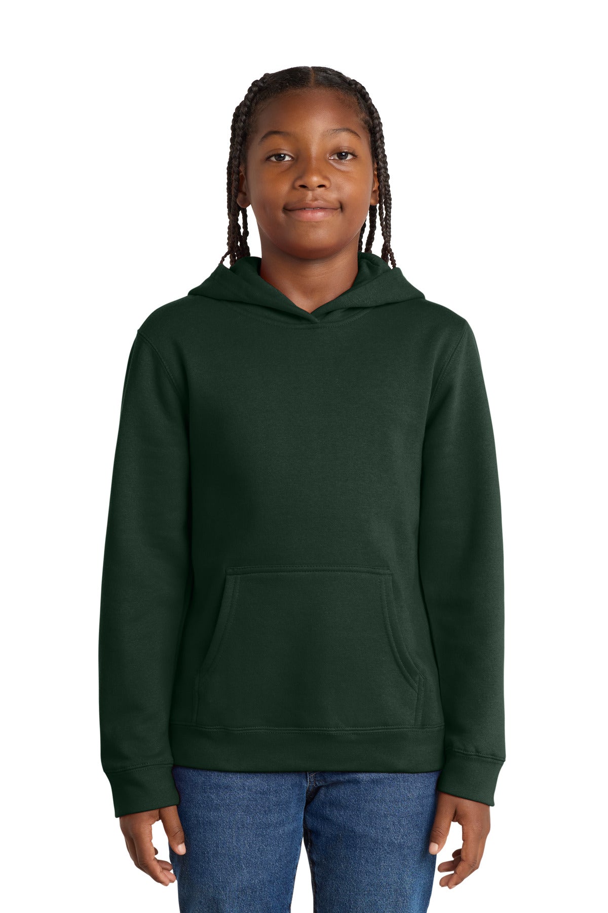 Front View of Forest Green District Youth V.I.T. Fleece Hoodie DT6100Y
