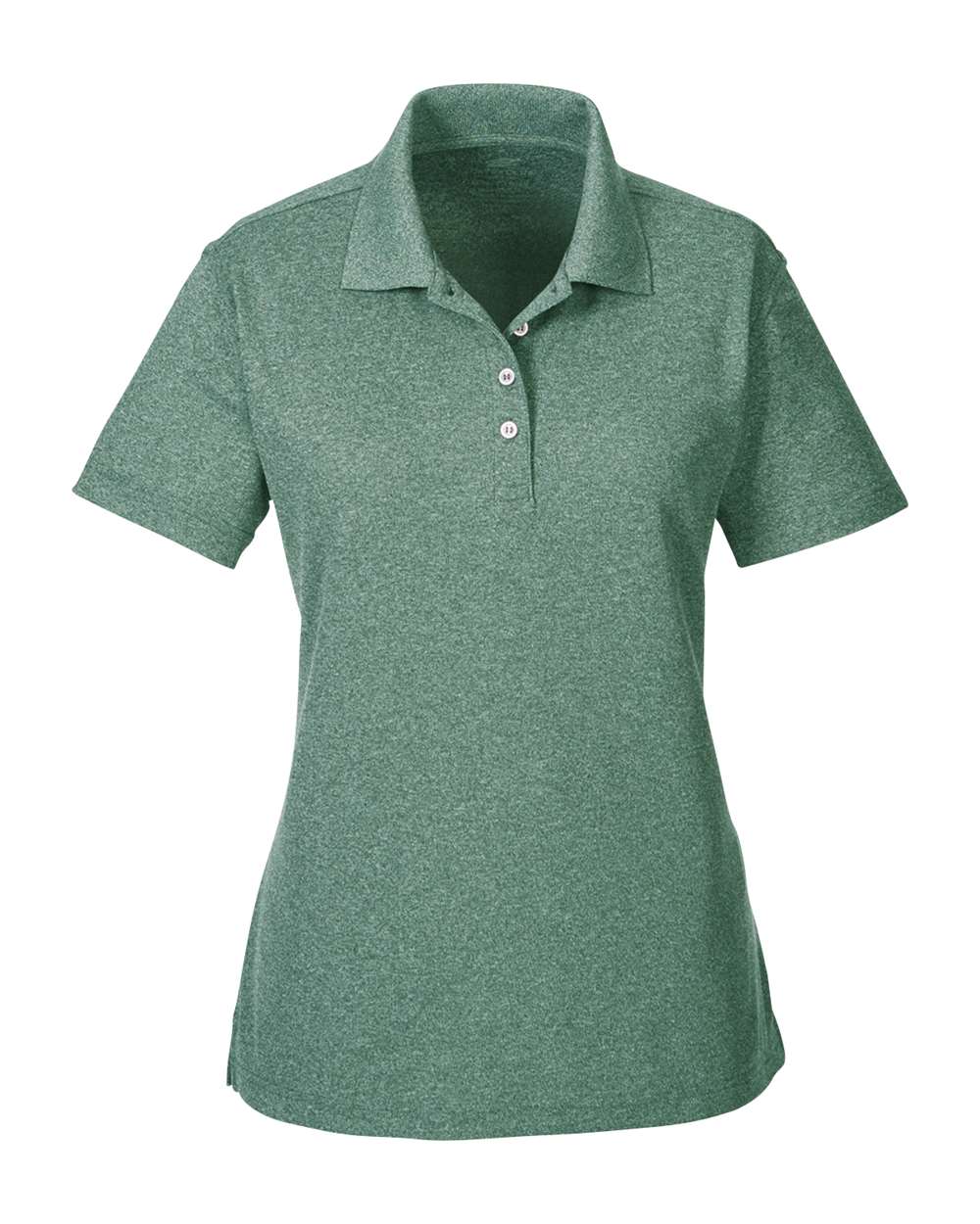 Front View of Forest Green Heather Women&#39;s Heathered Pique Polo - UC100W