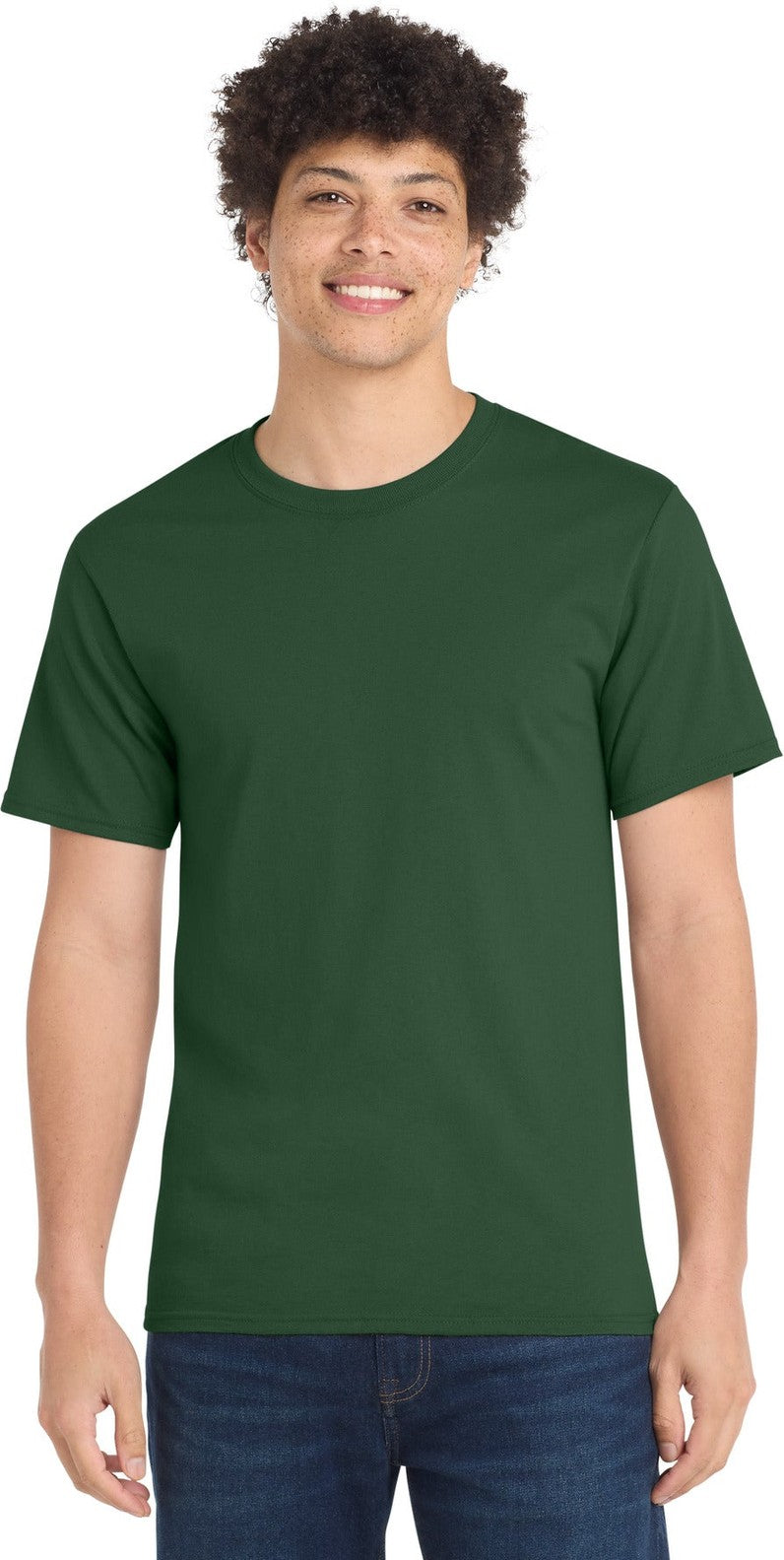 Front View of Forest Green Port & Co Tall Essential Tee. PC61T