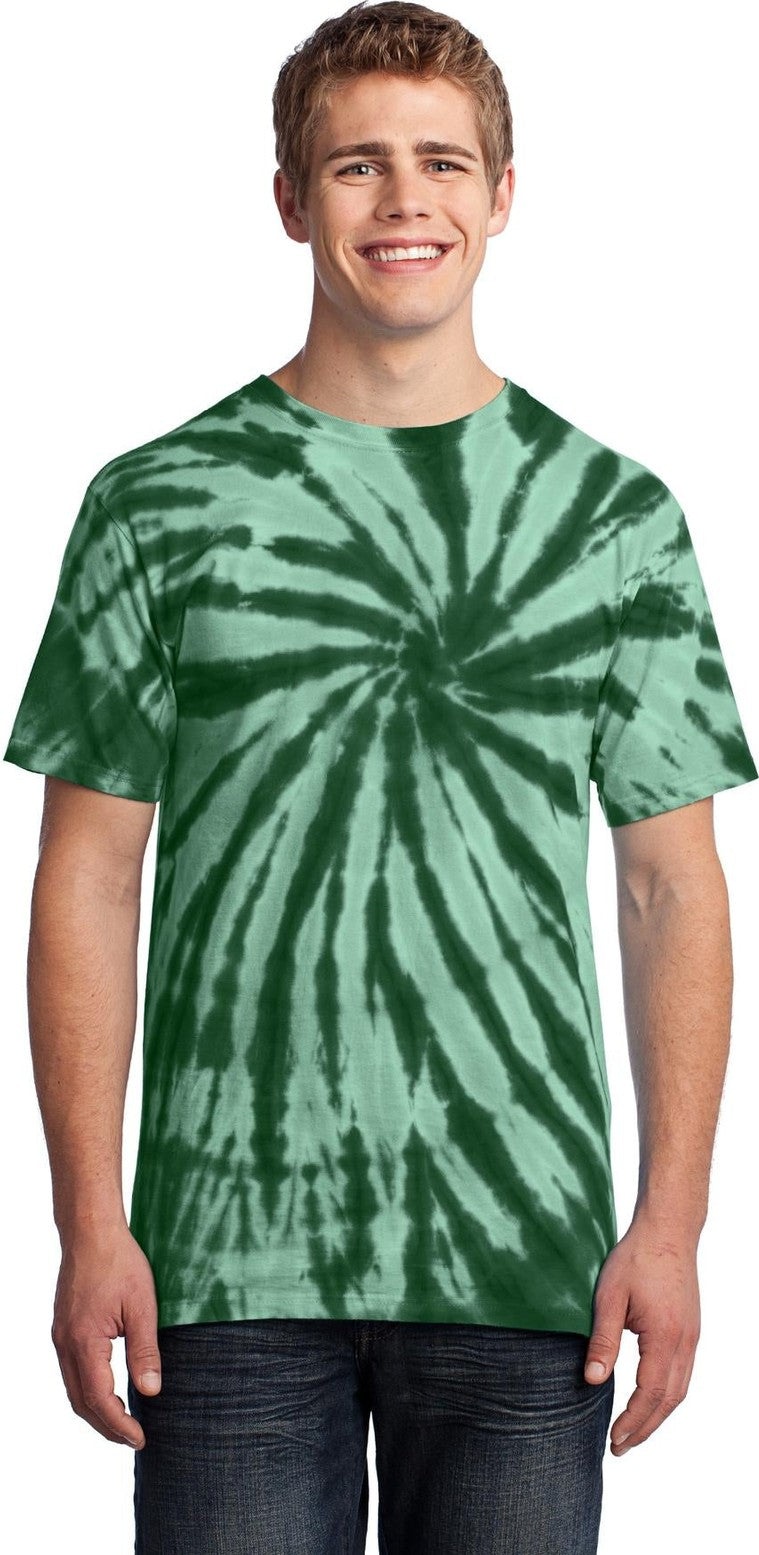 Front View of Forest Green Port & Co Tie-Dye Tee. PC147