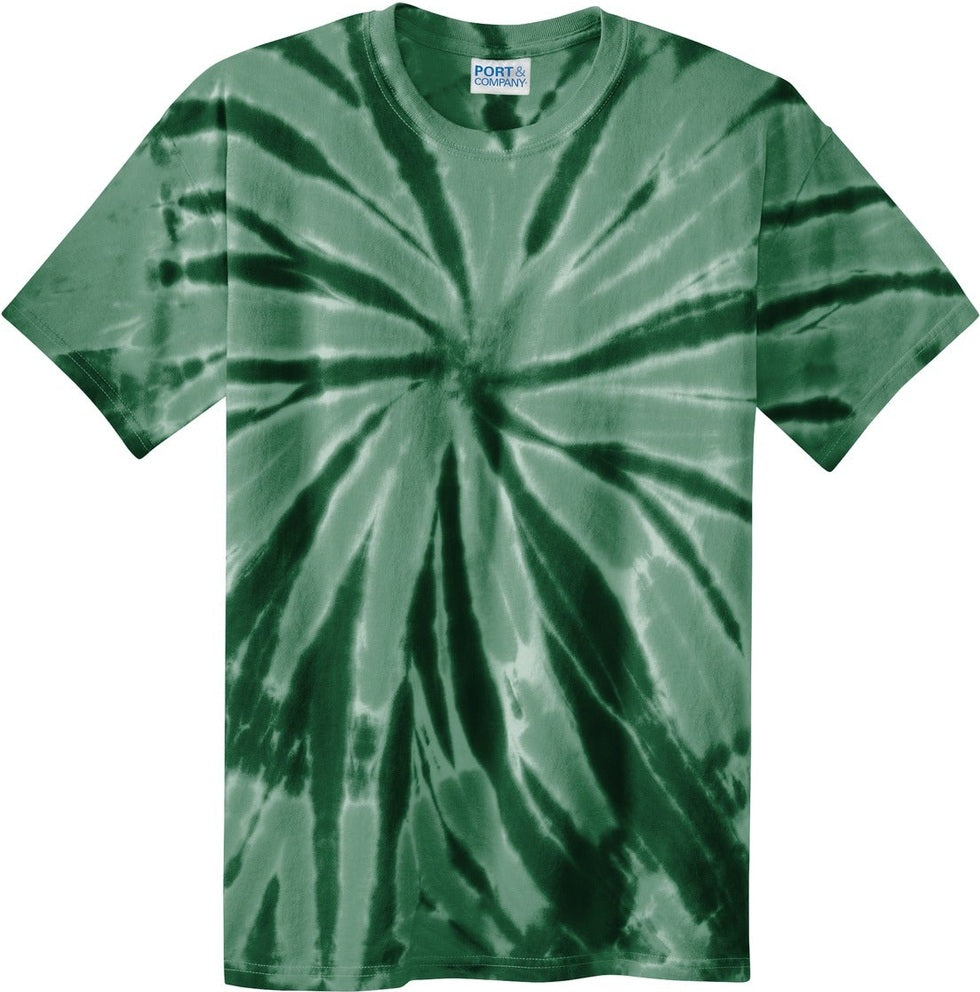 Front View of Forest Green Port & Co Tie-Dye Tee. PC147