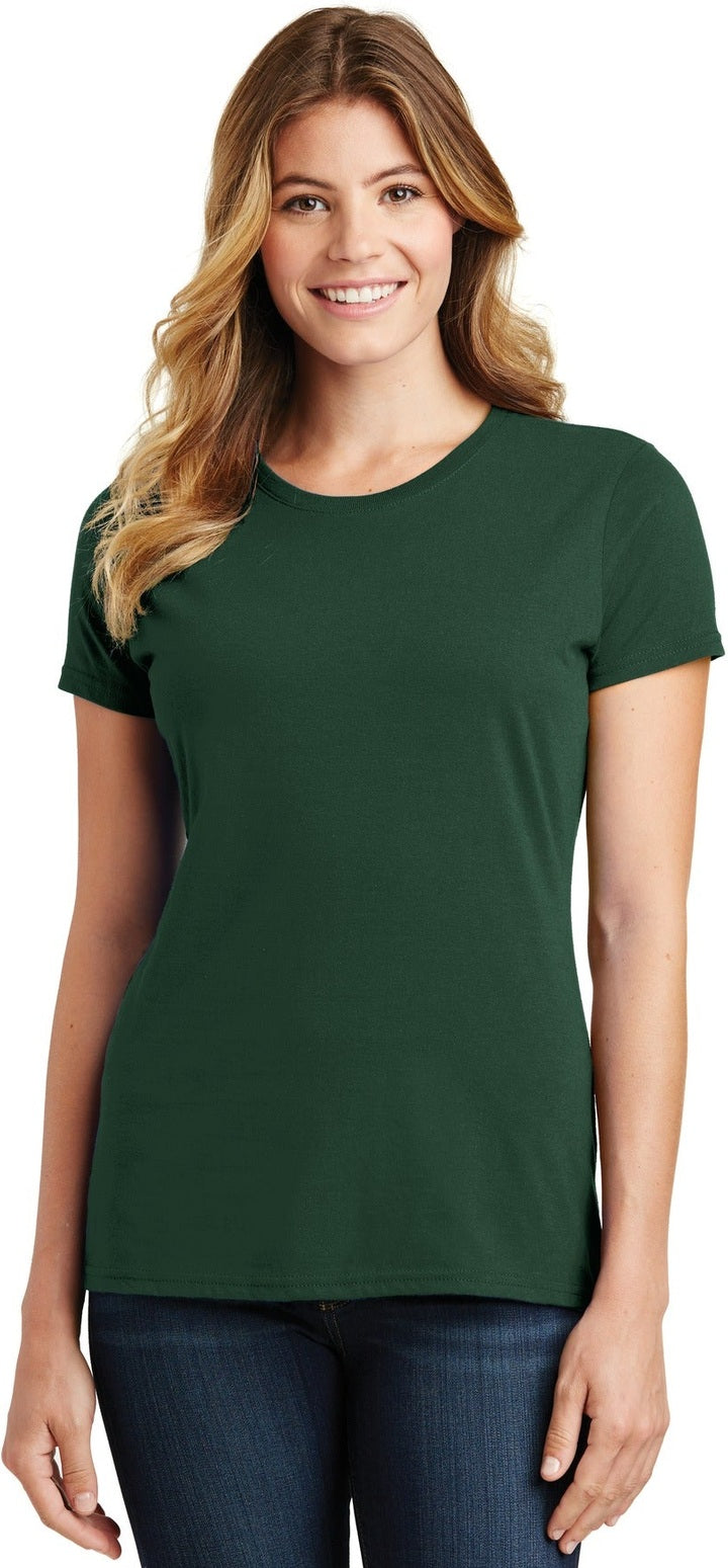 Front View of Forest Green Port & Co Women's Fan Favorite Tee. LPC450