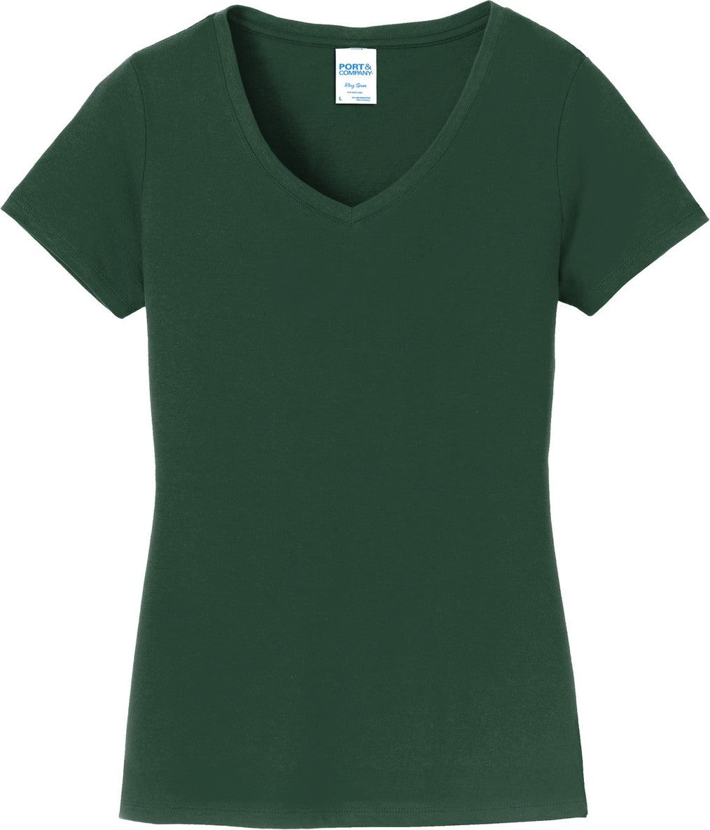 Front View of Forest Green Port & Co Women's Fan Favorite V-Neck Tee. LPC450V