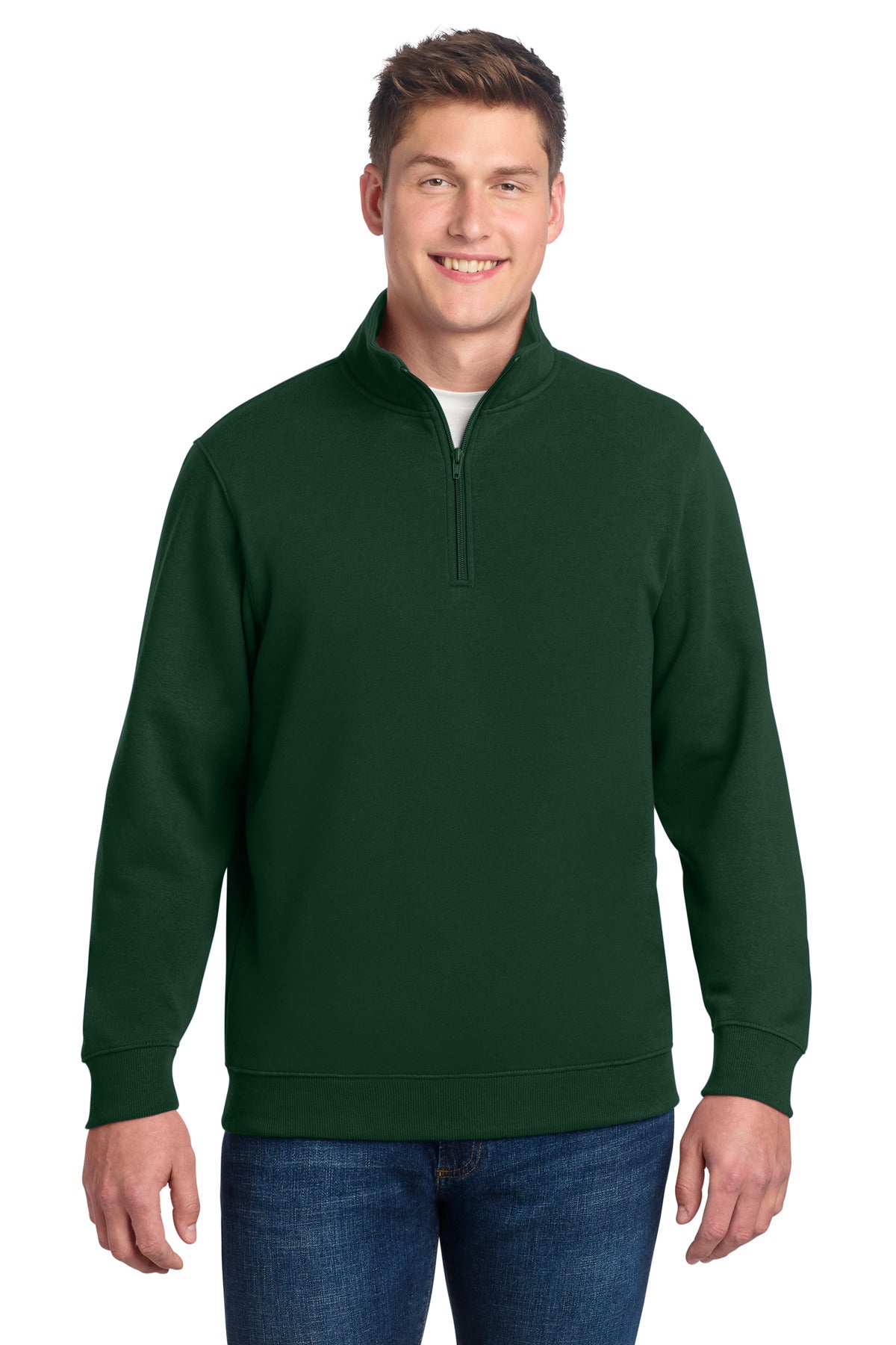 Front View of Forest Green Sport-Tek 1/4-Zip Sweatshirt. ST253