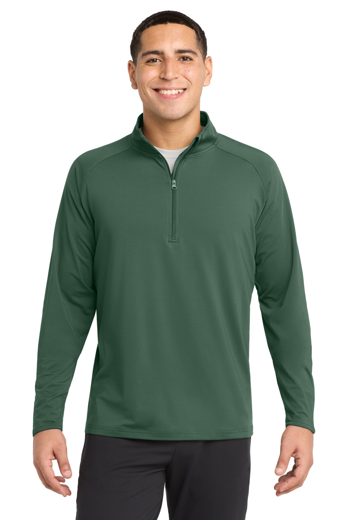 Front View of Forest Green Sport-Tek Sport-Wick Stretch 1/4-Zip Pullover. ST850