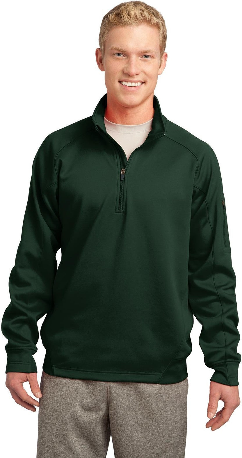Front View of Forest Green Sport-Tek Tech Fleece 1/4-Zip Pullover. F247