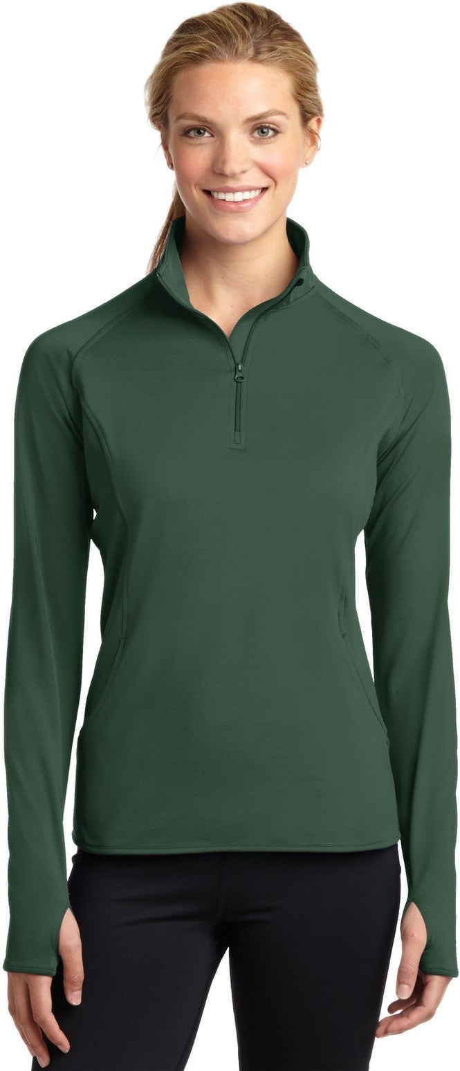 Front View of Forest Green Sport-Tek Women's Sport-Wick Stretch 1/4-Zip Pullover. LST850