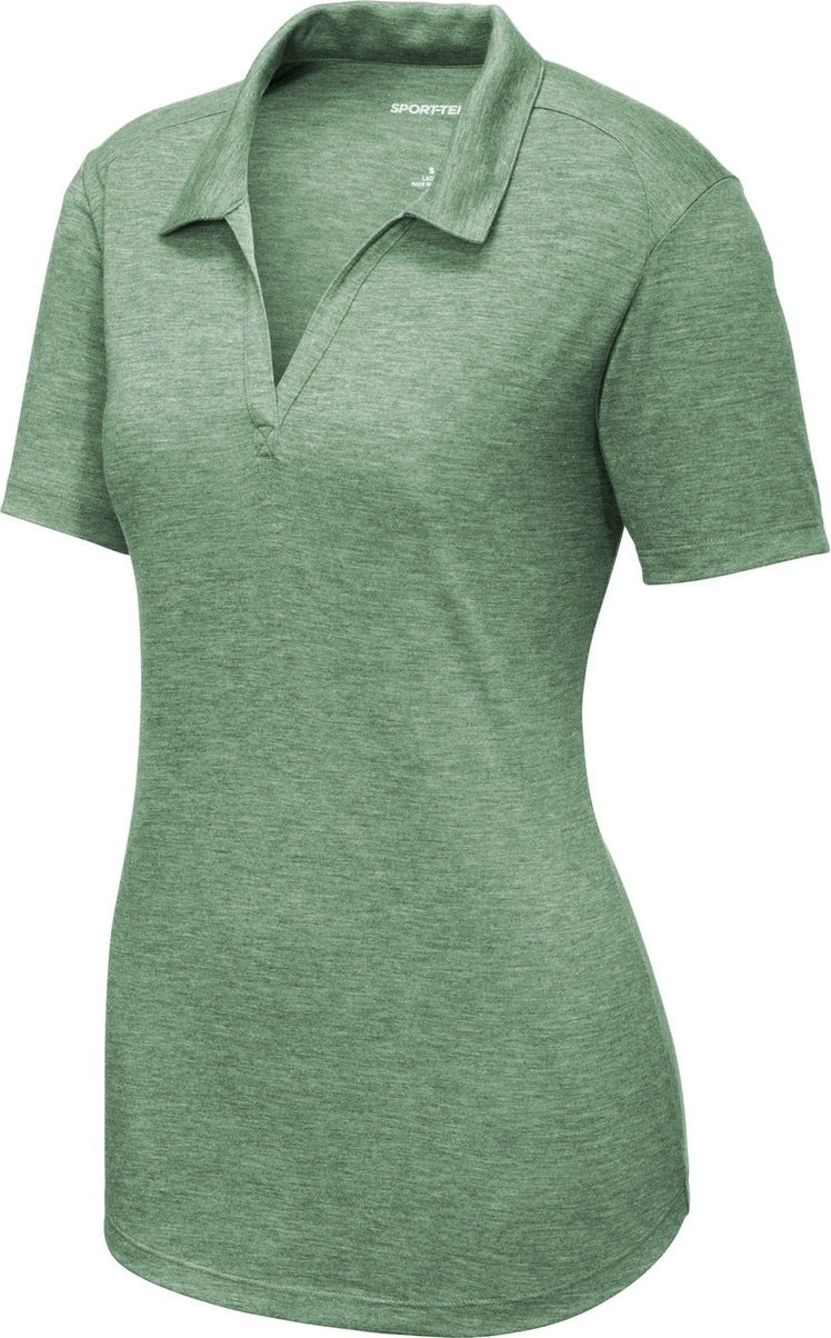 Front View of Forest Grn Hth Sport-Tek Women's PosiCharge Tri-Blend Wicking Polo. LST405