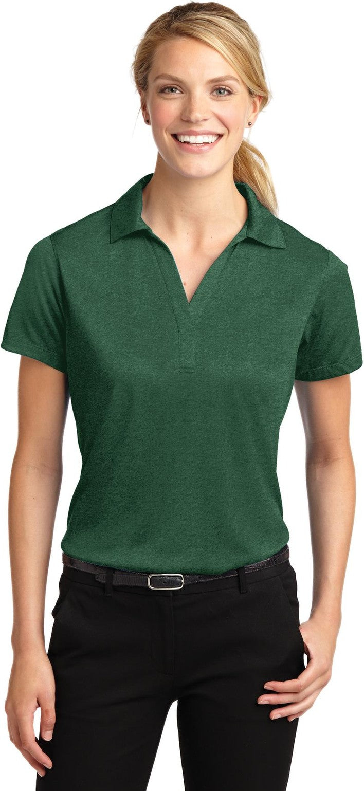 Front View of Forest Grn Htr Sport-Tek Women's Heather Contender Polo. LST660