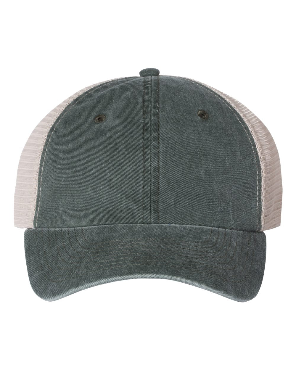 Front View of Forest/ Stone Pigment-Dyed Trucker Cap - SP510