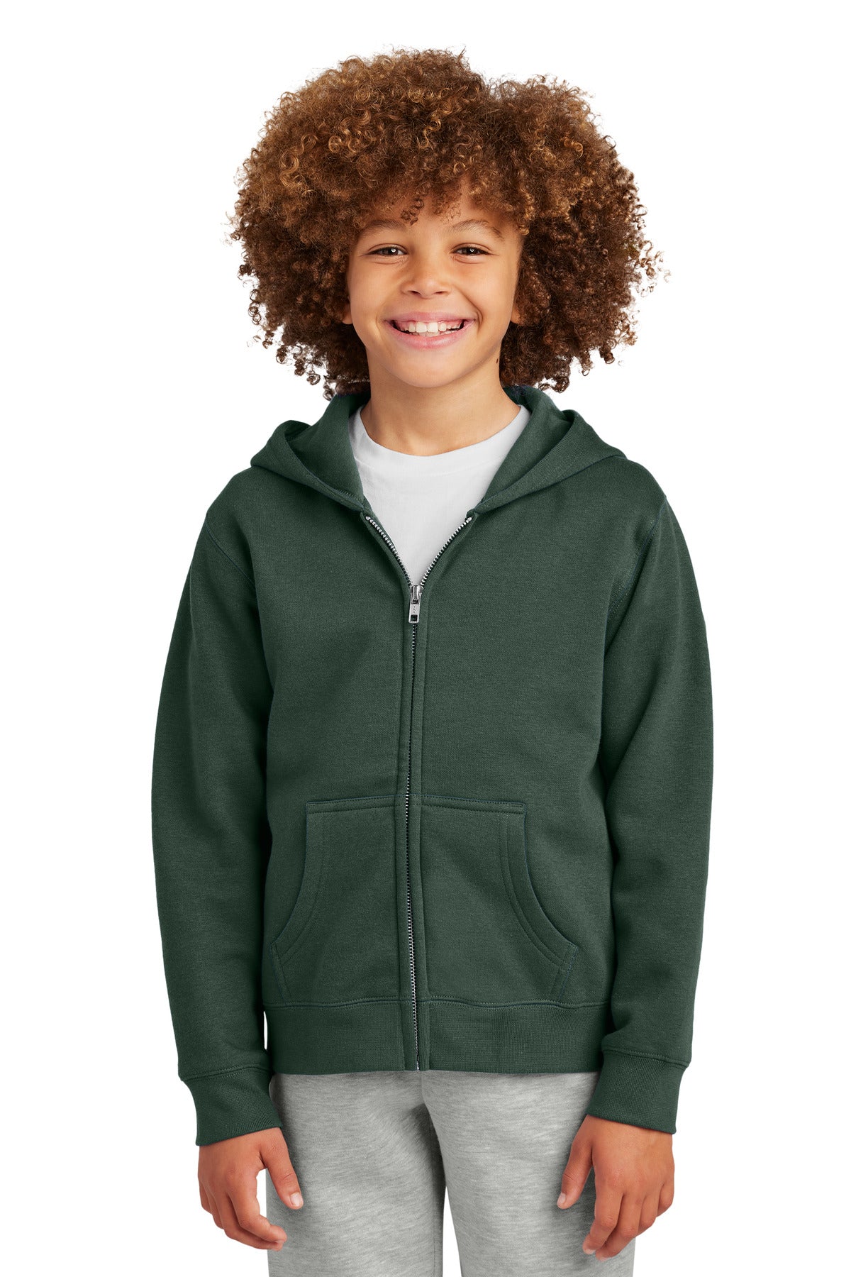 Front View of ForestGrn District Youth V.I.T. Fleece Full-Zip Hoodie DT6102Y