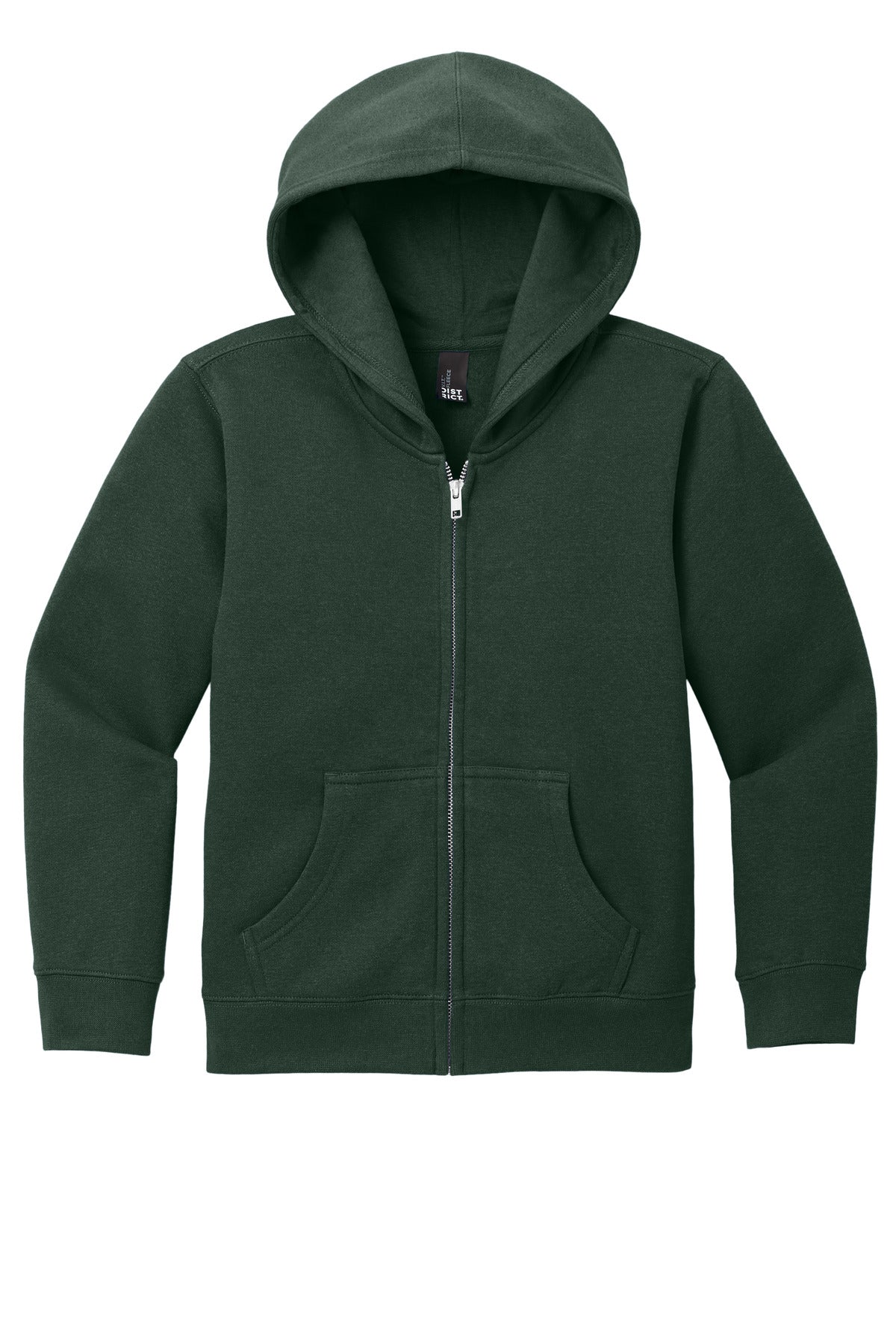 Front View of ForestGrn District Youth V.I.T. Fleece Full-Zip Hoodie DT6102Y