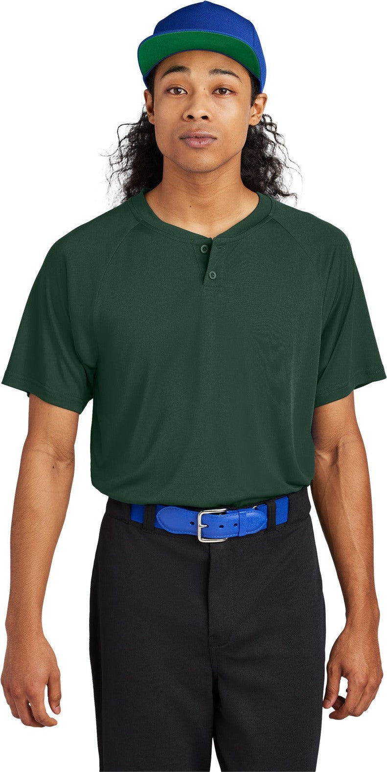 Front View of ForestGrn Sport-Tek PosiCharge Competitor 2-Button Henley ST359