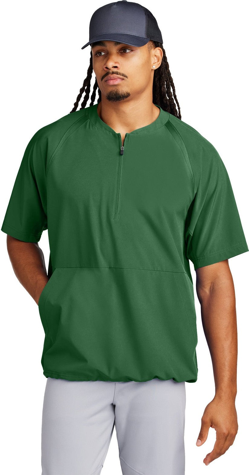 Front View of ForestGrn Sport-Tek Repeat 1/2-Zip Short Sleeve Jacket JST489