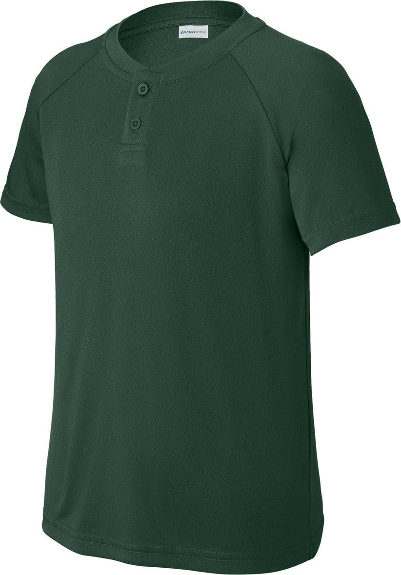 Front View of ForestGrn Sport-Tek Youth PosiCharge Competitor 2-Button Henley YST359