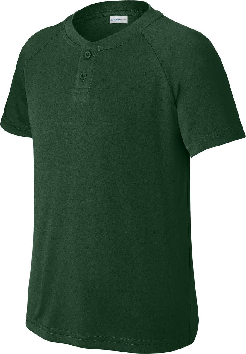 Front View of ForestGrn Sport-Tek Youth PosiCharge Competitor 2-Button Henley YST359