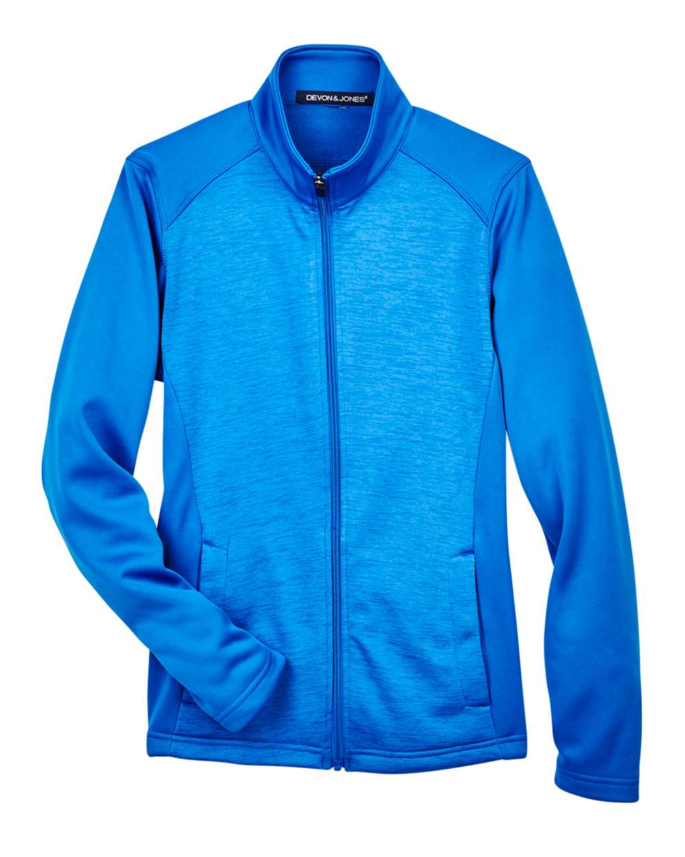 Front View of French Blue/ French Blue Heather Women&#39;s Newbury Colorblock Mélange Fleece Full-Zip Jacket - DG796W