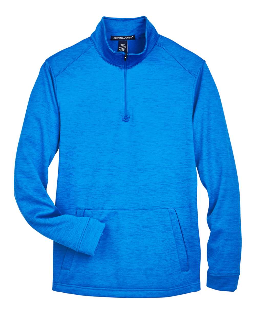 Front View of French Blue Heather Men's Newbury Mélange Fleece Quarter-Zip Pullover - DG798