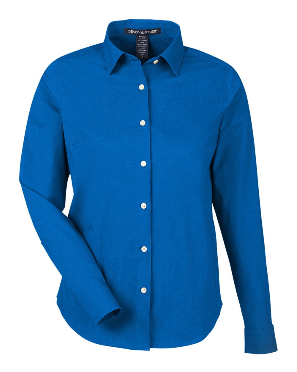 Front View of French Blue Melange Women's CrownLux Performance® Spencer Poplin Dress Shirt - DG505W