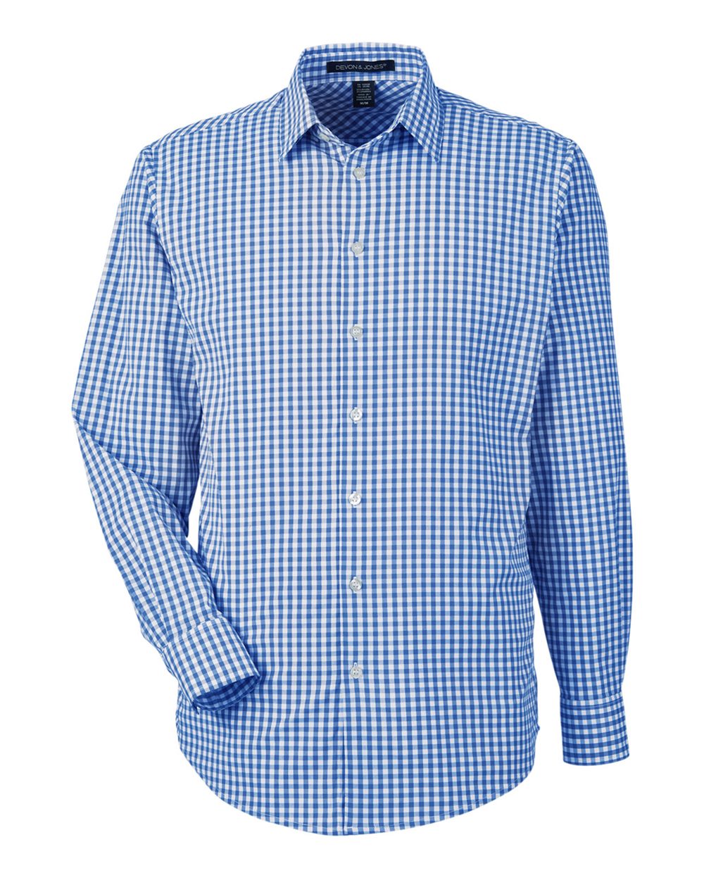 Front View of French Blue/ White Men's CrownLux Performance® Gingham Dress Shirt - DG536