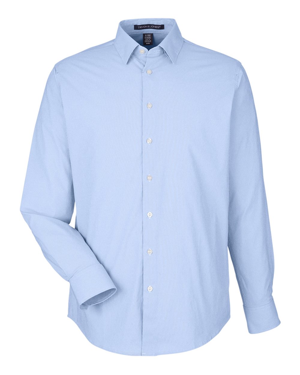 Front View of French Blue/ White Men's CrownLux Performance® Microstripe Dress Shirt - DG537