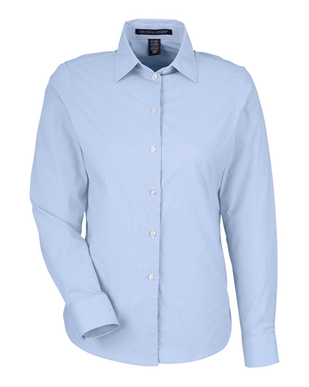 Front View of French Blue/ White Women's CrownLux Performance® Microstripe Dress Shirt - DG537W