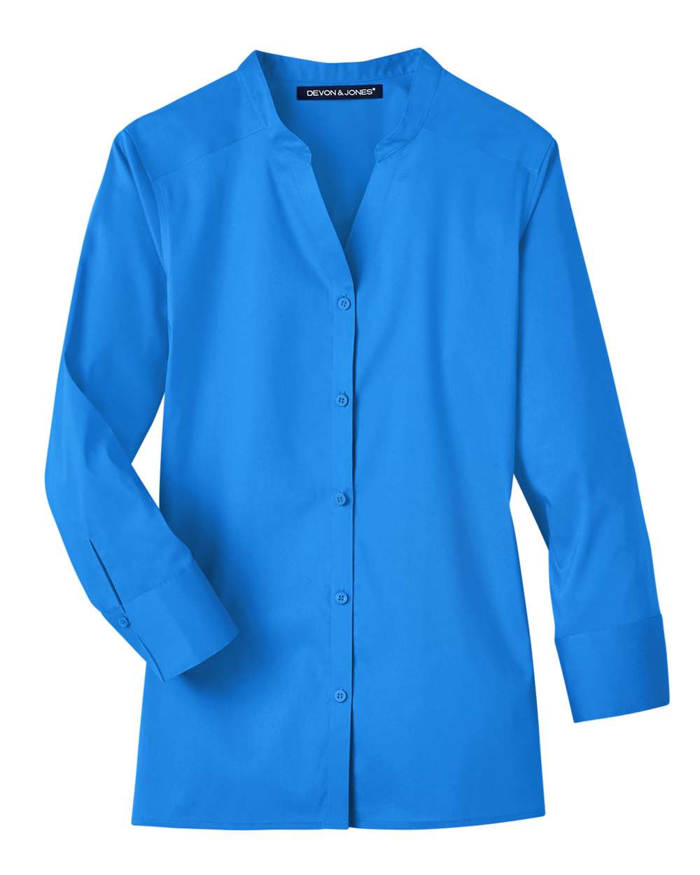 Front View of French Blue Women&#39;s Crown Collection® Stretch Broadcloth Three-Quarter Sleeve Blouse - DG560W