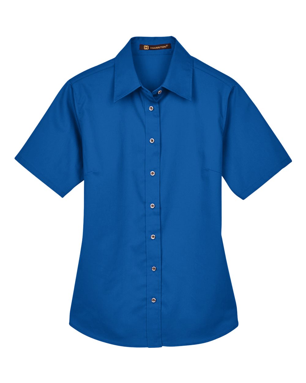 Front View of French Blue Women&#39;s Easy Blend™ Short Sleeve Twill Dress Shirt with Stain-Release - M500SW